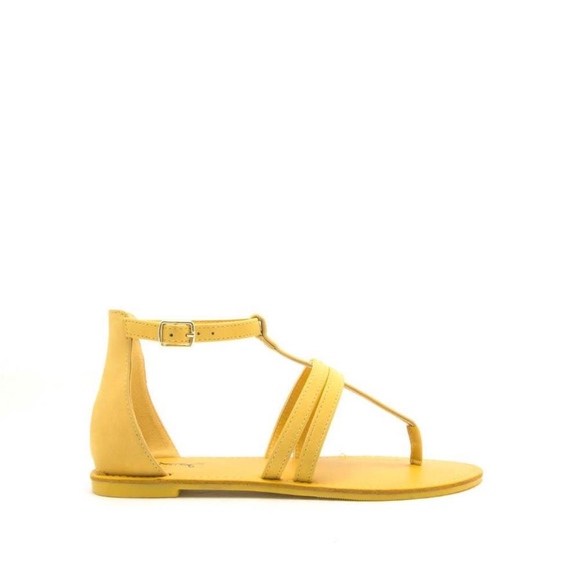 yellow strappy flat sandals
